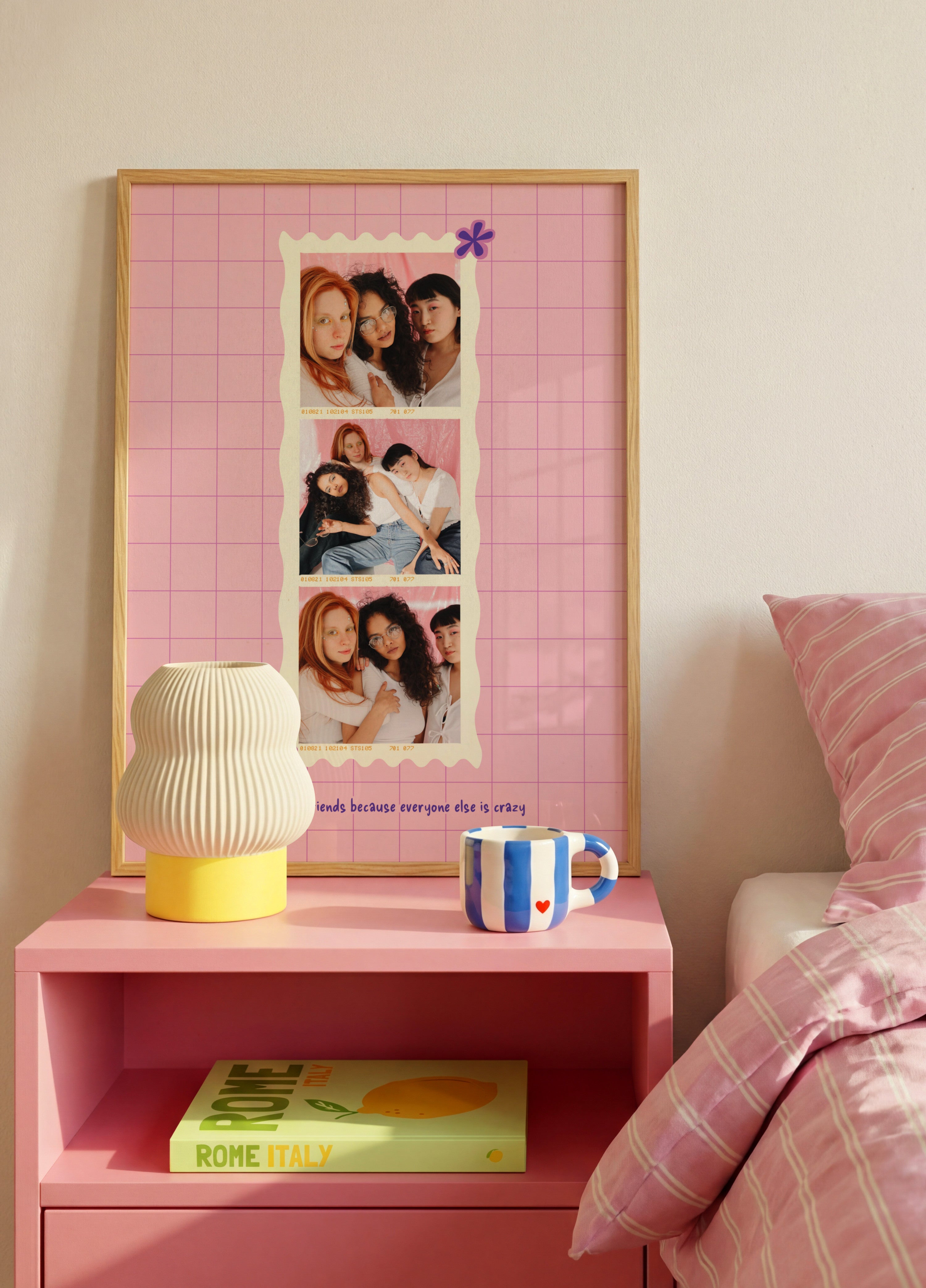 Pink Polaroid Friends Collage