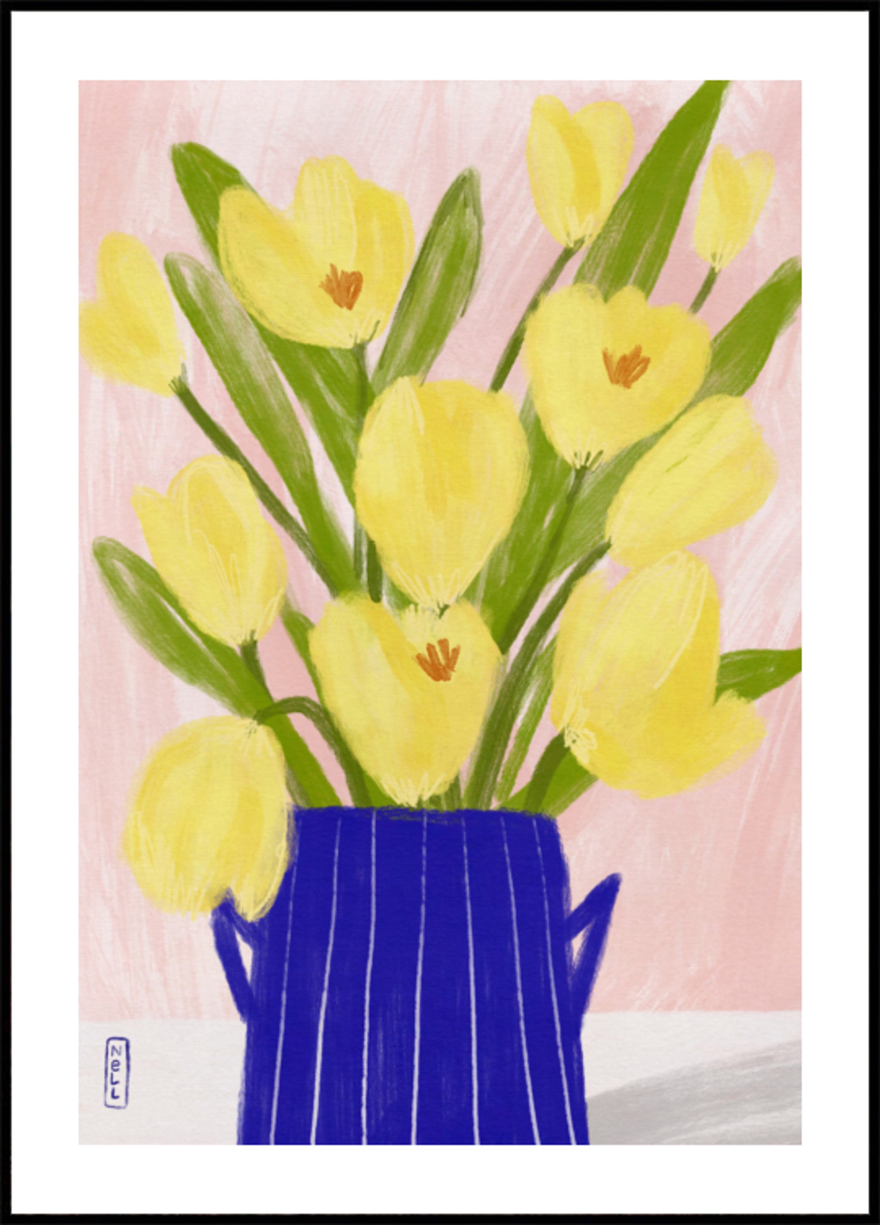 Spring Tulips Blue Vase