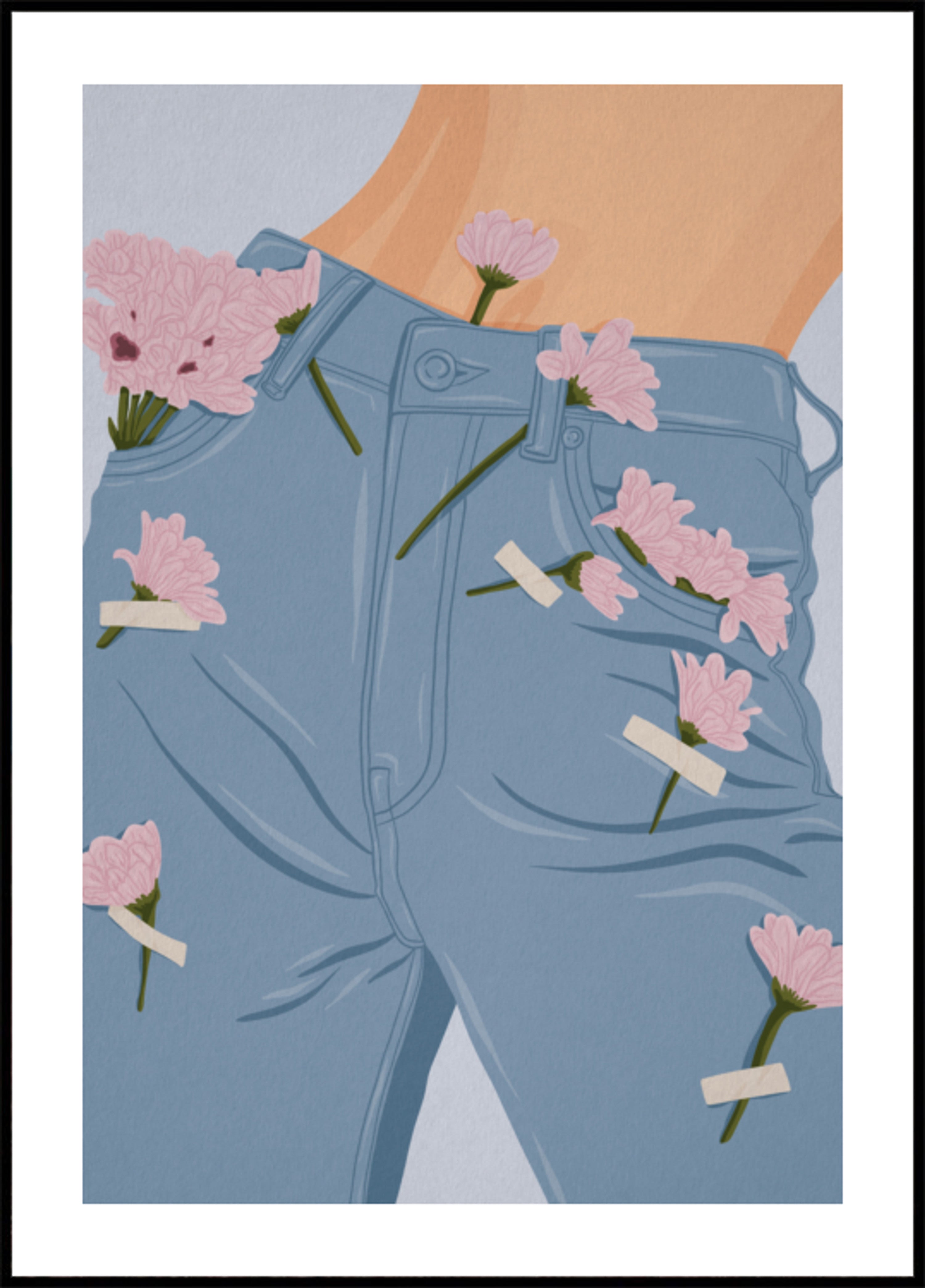 Pink Flowers on Jeans