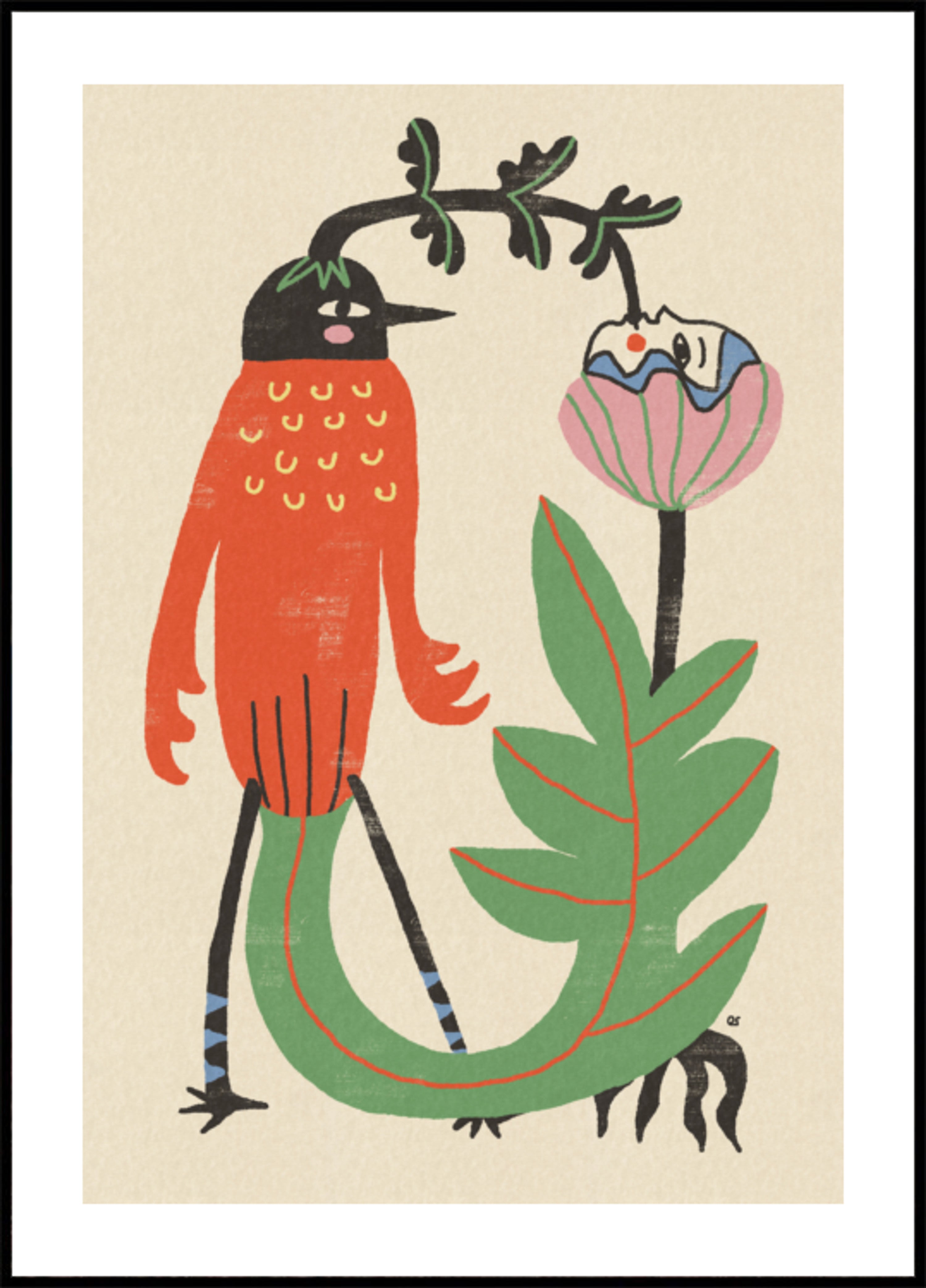 Whimsical Bird and Flower
