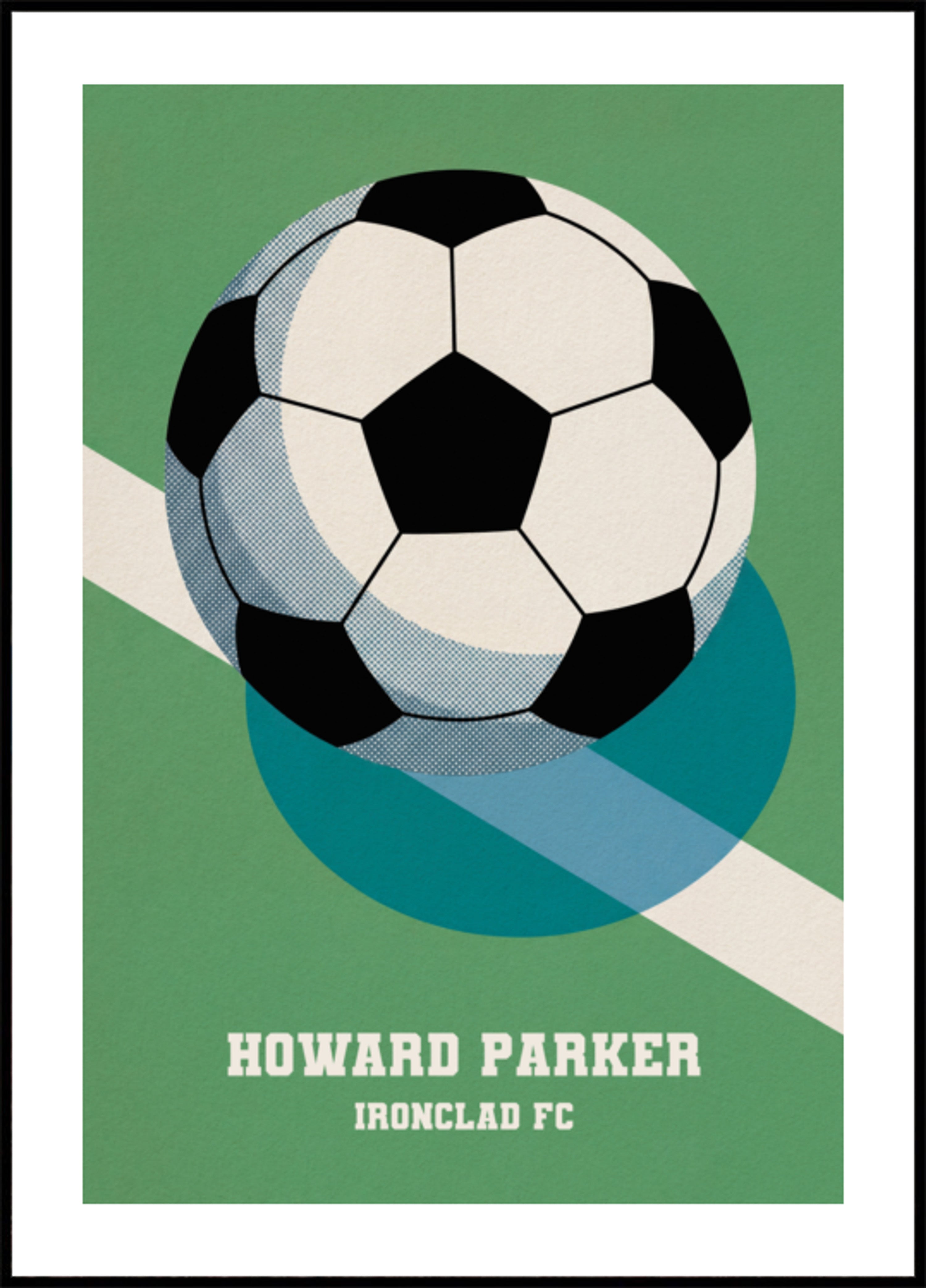 Retro football poster with black and white ball