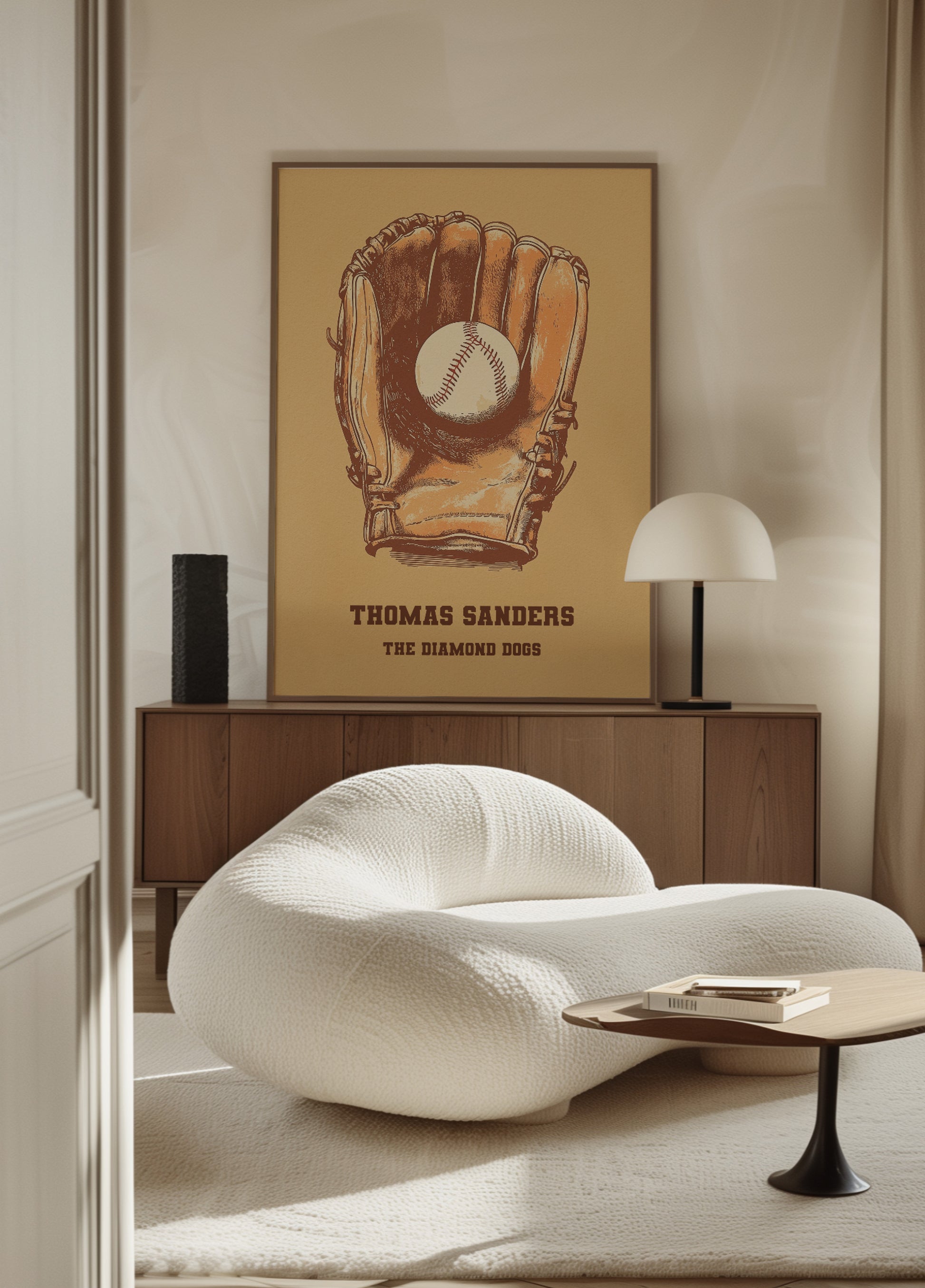 Vintage baseball glove and ball poster