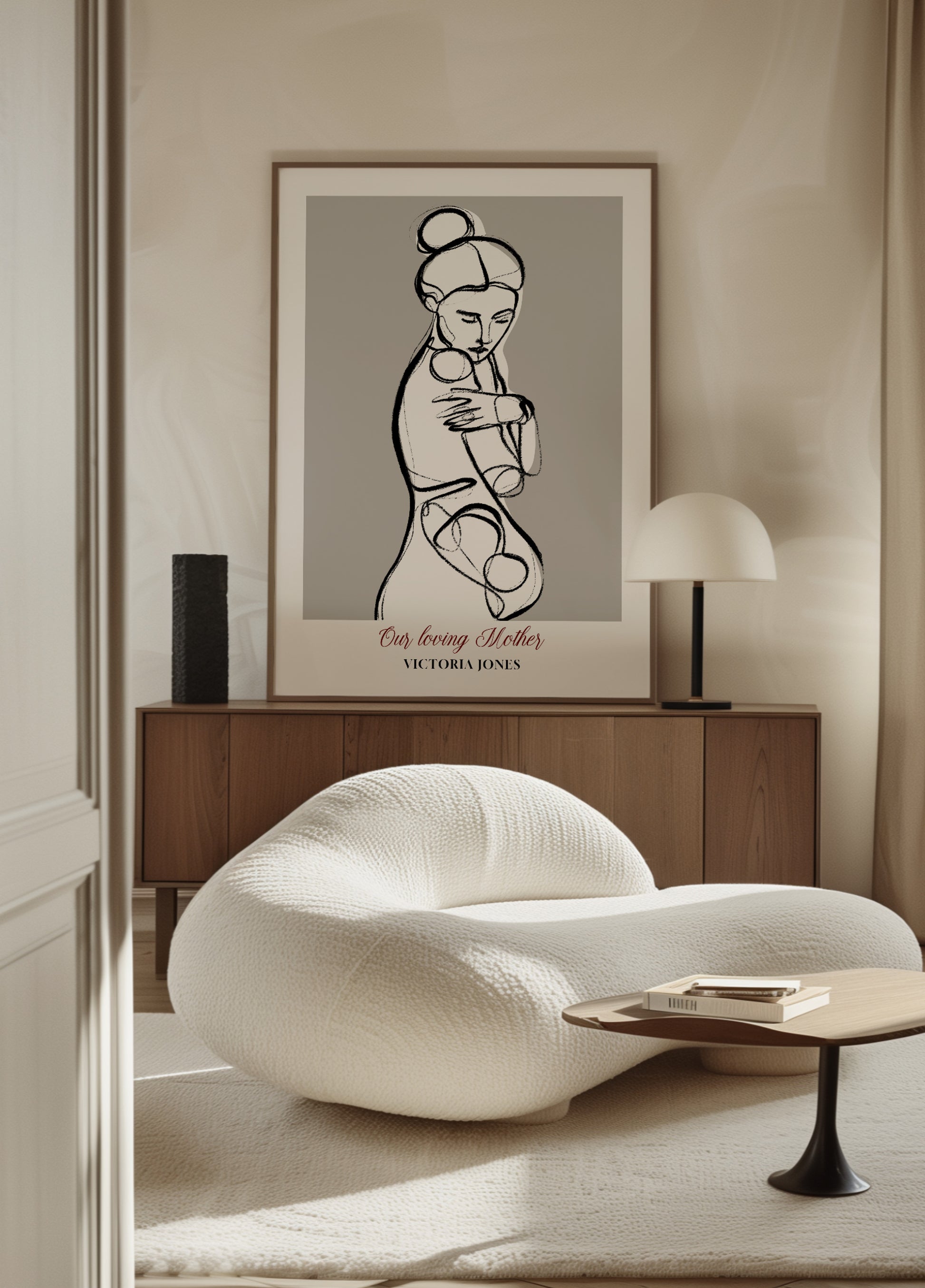 Minimalist Line Art of Woman in Self Hugs