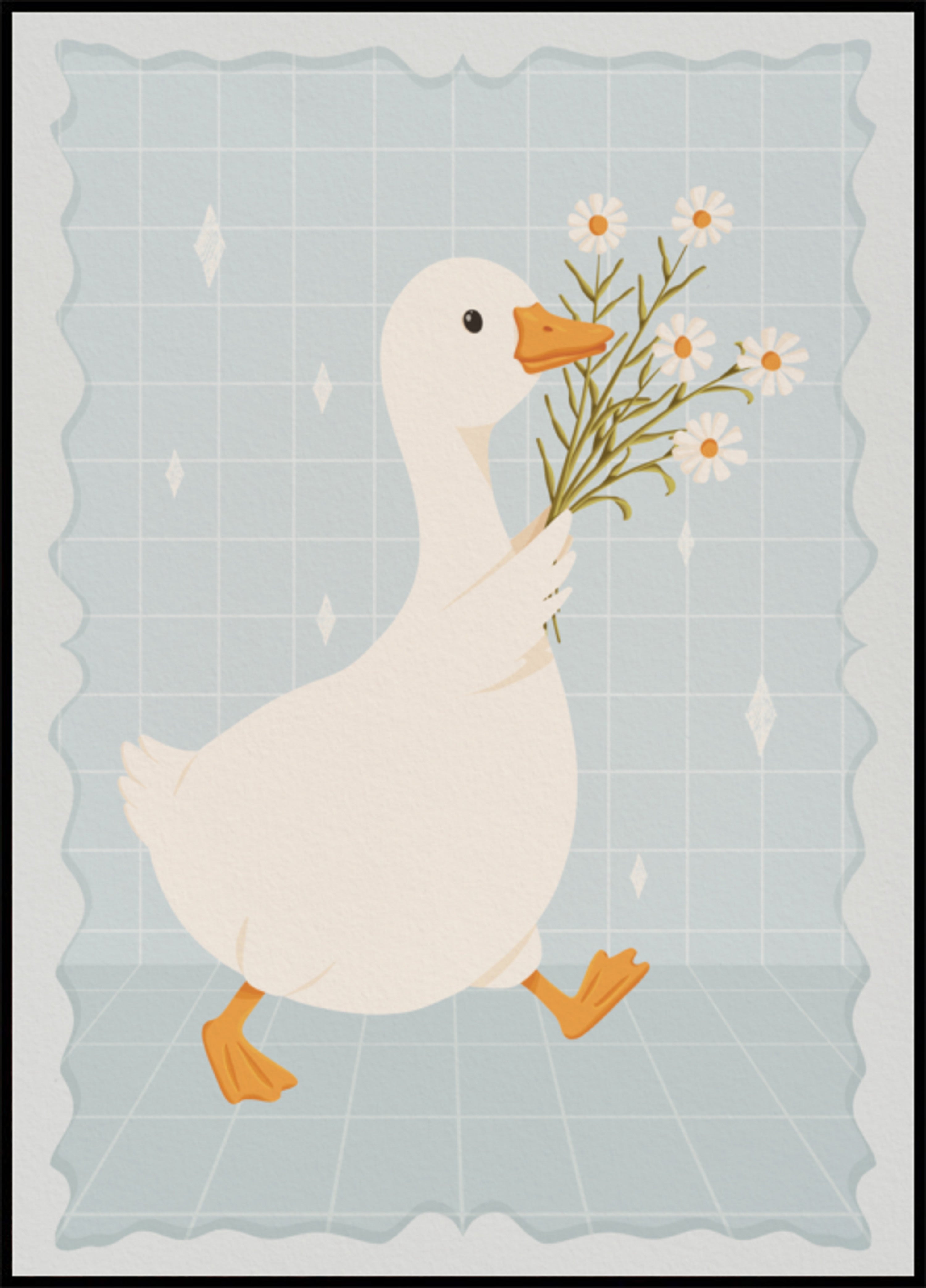 Cute Duck with Daisies