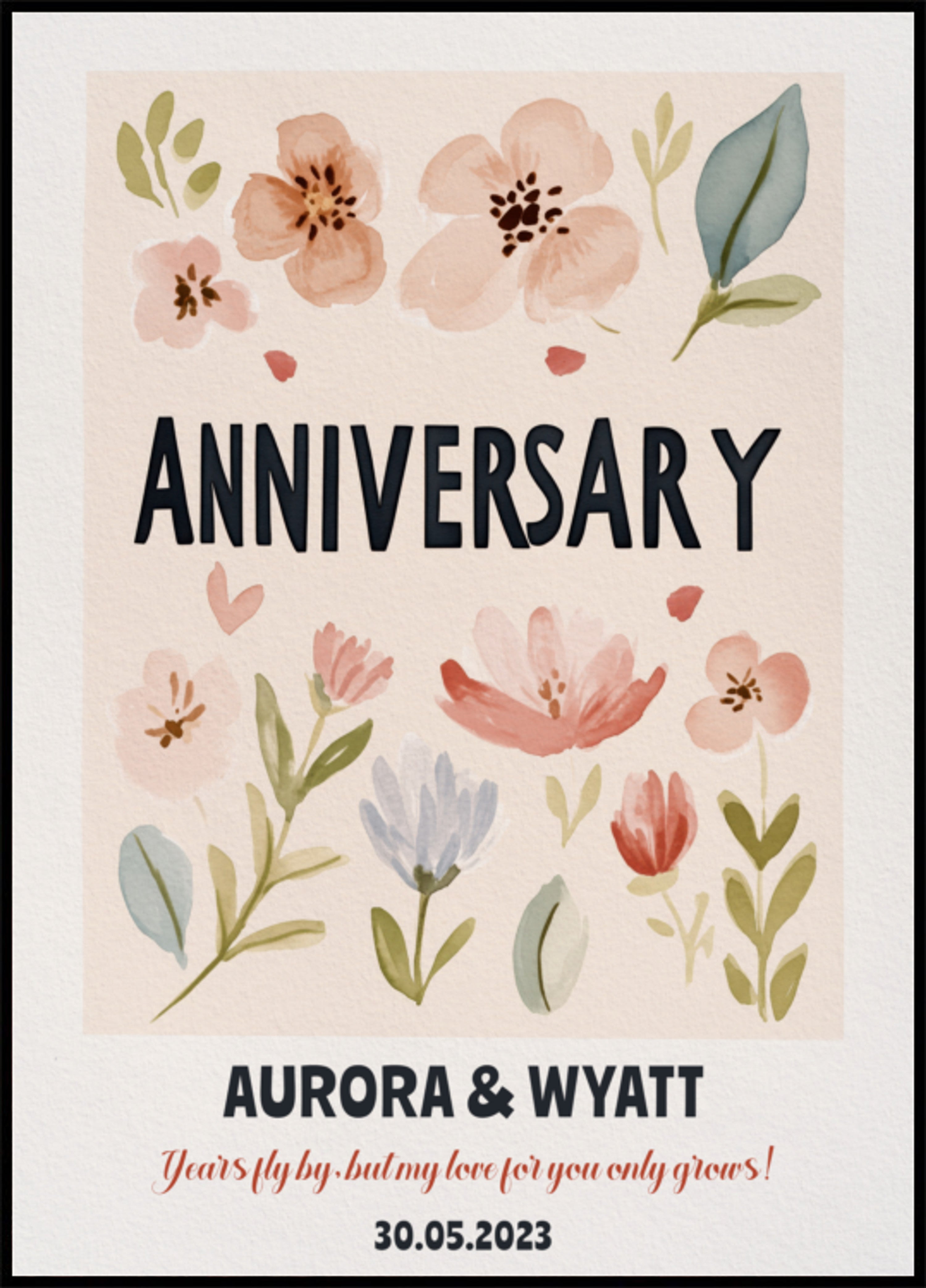 Personalized anniversary poster with watercolor flourishes
