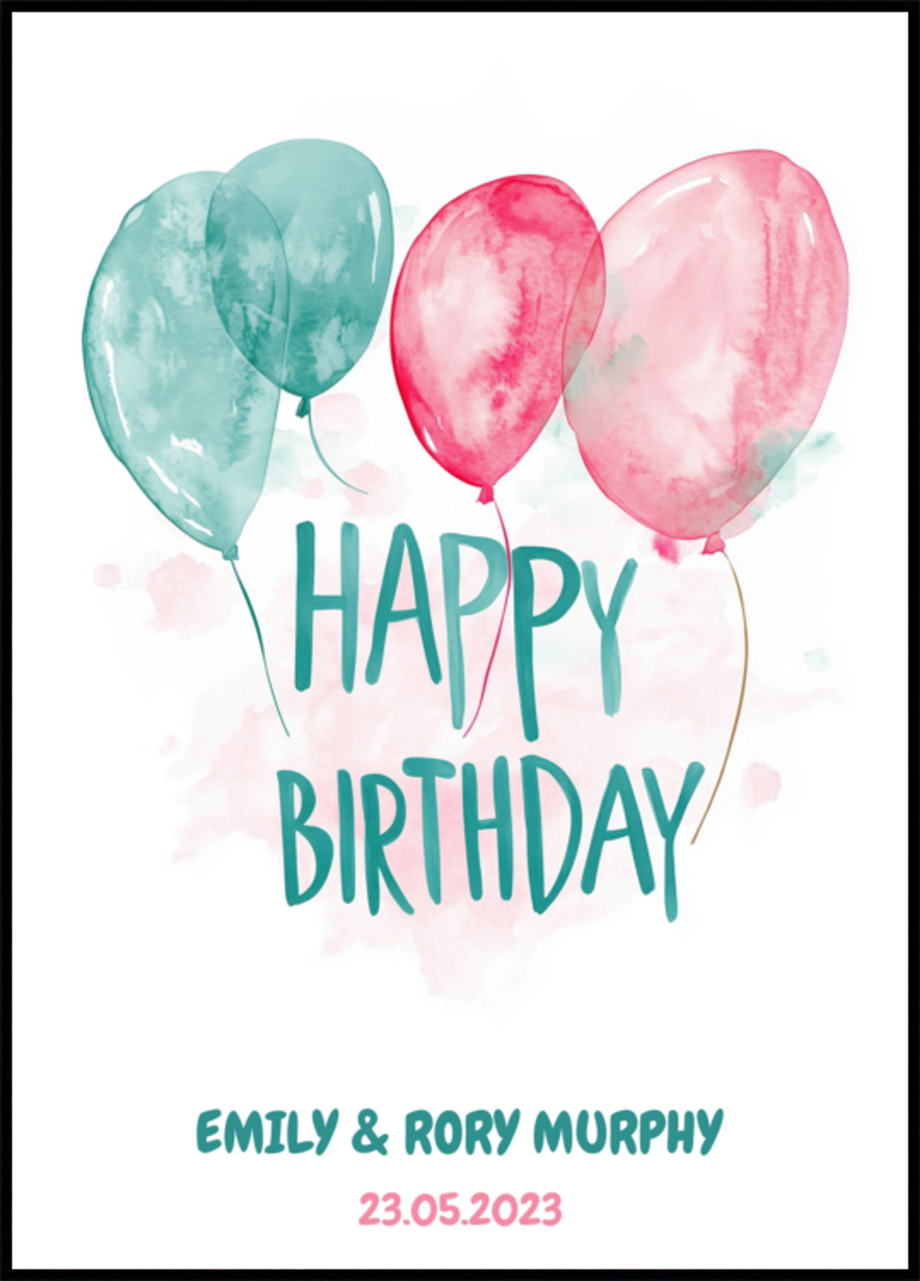 Personalized Birthday Watercolor Balloons Poster