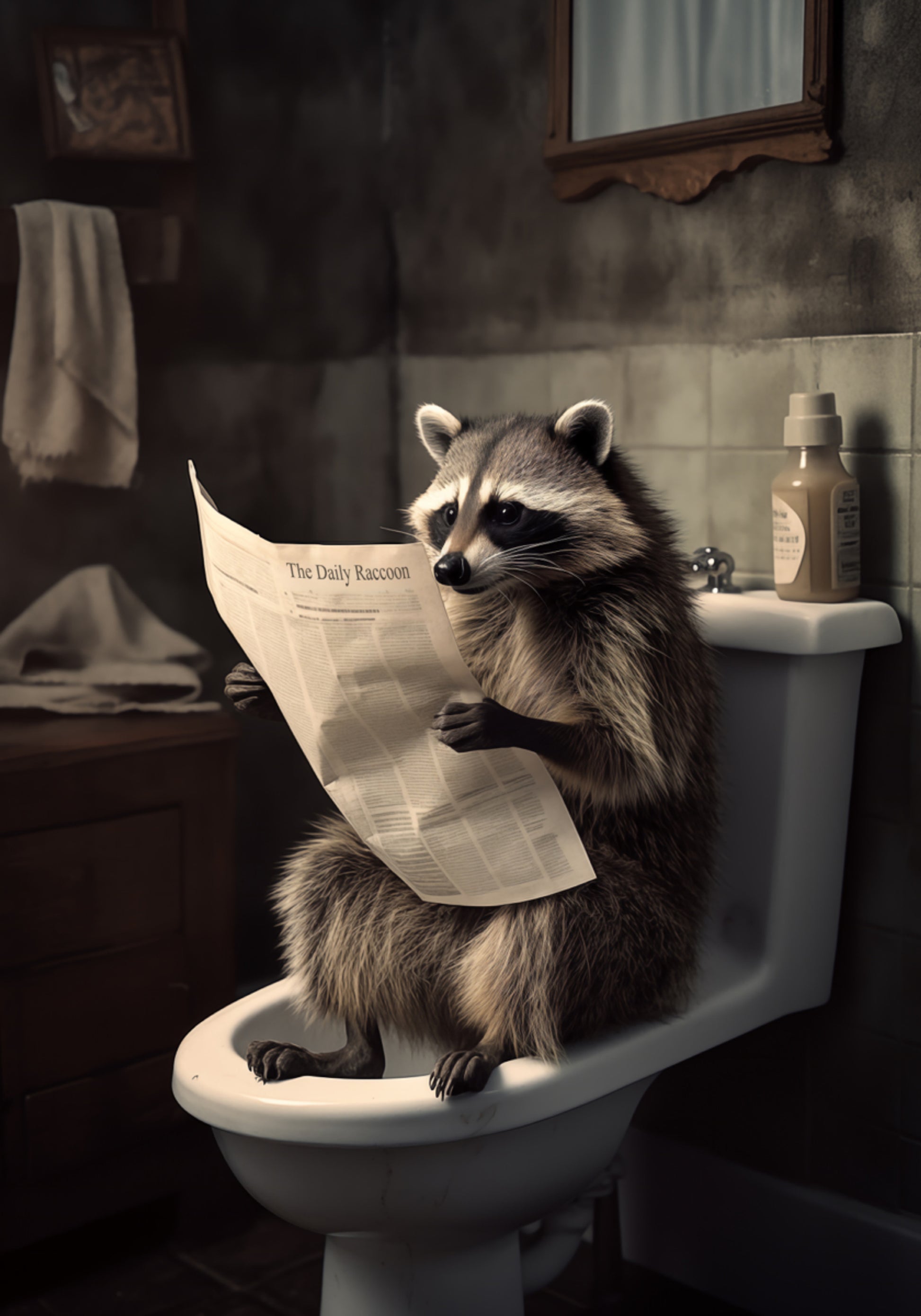 Funny Raccoon Reading Newspaper