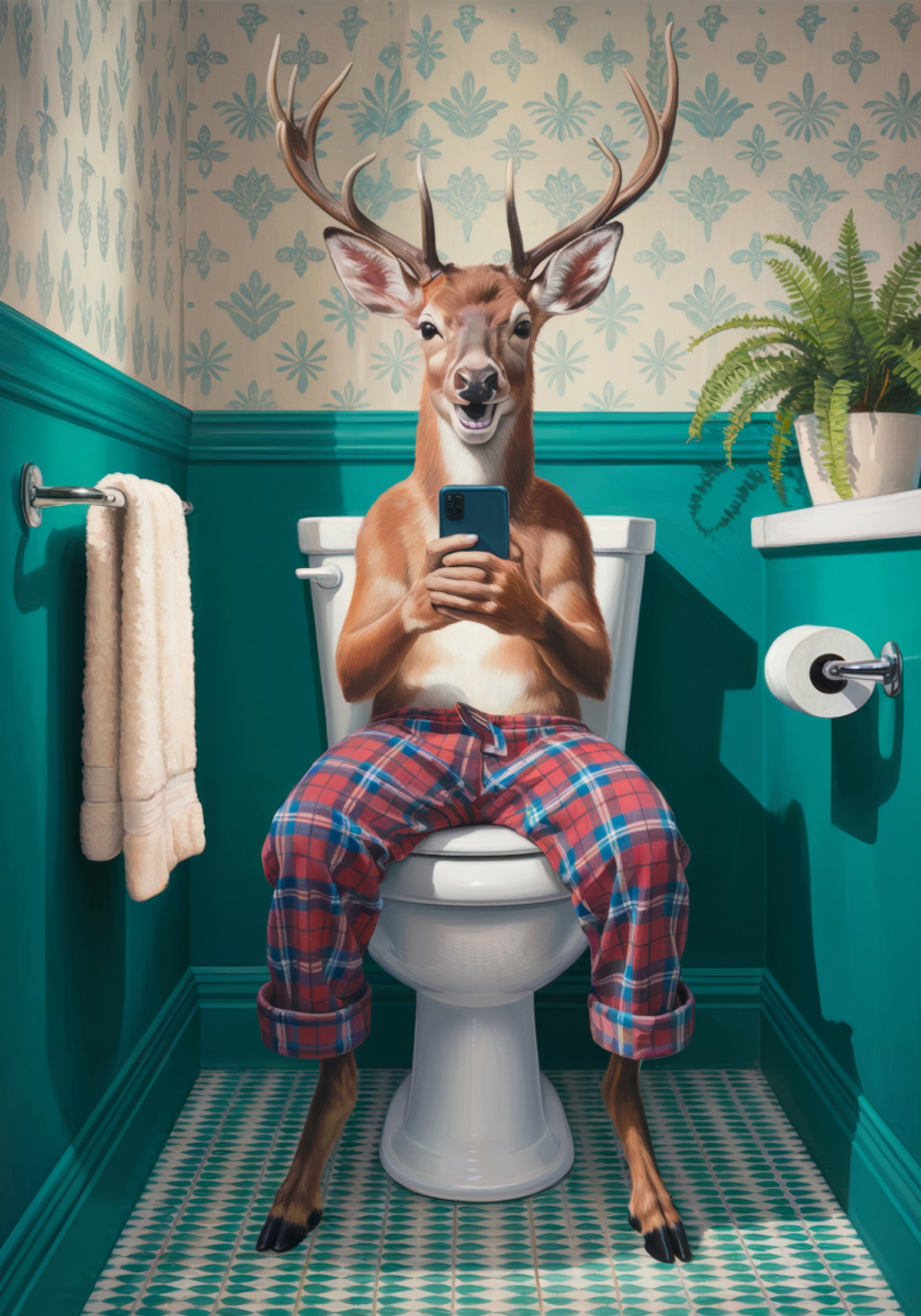 Whimsical Deer Toilet Scene